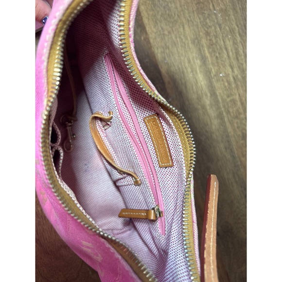 Dooney & Bourke Pink DB Monogram Canvas Leather Trim Shoulder Bag Purse Y2K - Picture 7 of 7